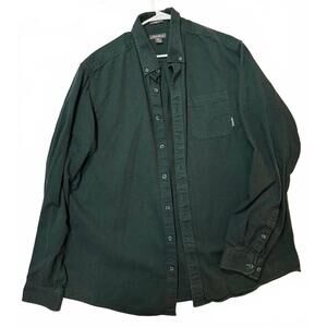 Eddie Bauer Mens XLT Tall Green Button Down Shirt Herringbone Cotton Classic Fit